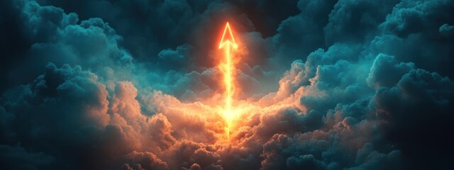 Fiery Arrow Breaking Through Dark Clouds Success Hope Growth