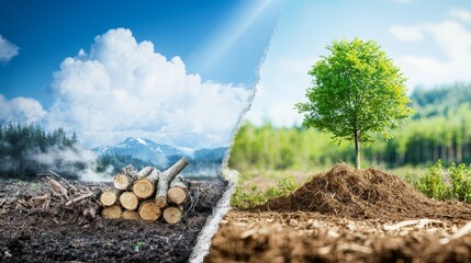 Deforestation accelerating carbon emissions, atmosphere heating up, trees being cleared, visualizing the connection between climate change and carbon production from lost forests