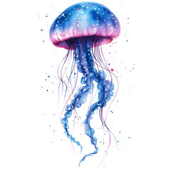 Fototapeta premium Watercolor jellyfish on a transparent background underwater art vibrant ocean scene