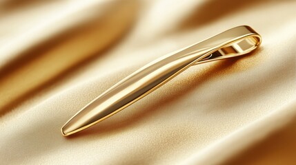 Minimal gold tie clip artfully placed on a soft gold gradient background.