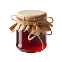 Artisanal Honey Jar with Rustic Twine Bow Transparent on White Background.