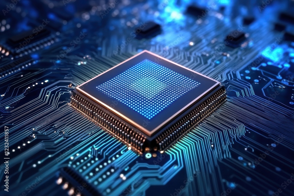 Aufkleber close-up of modern processor chip with circuit board background