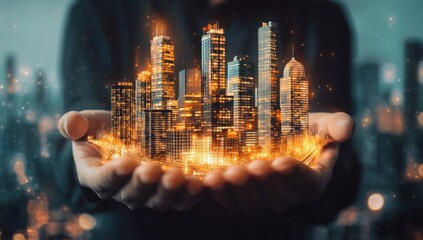 Glowing Metropolis in Hands: A Vision of Urban Development