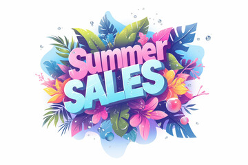 Fototapeta premium Vibrant summer sales promotion with colorful tropical design elements