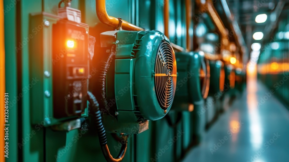 Poster this image captures a close-up of essential cooling systems in a data facility, highlighting the sig