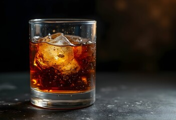 Minimalist Whiskey Glass on Sleek Black Surface with Dramatic Side Lighting