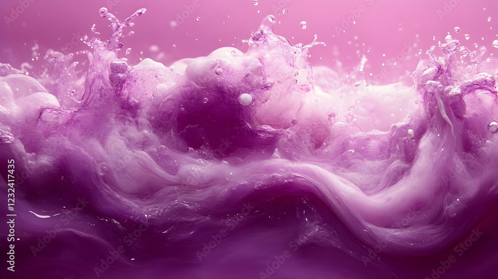 Aufkleber Purple liquid splashes and swirls dynamically, creating a vibrant abstract background with a glossy finish.
