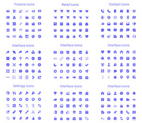 Simple small solid icons set. Rounded mini vector icons.