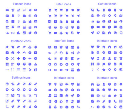 Simple small solid icons set. Rounded mini vector icons.