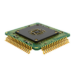 Integrated Circuit with Silicon Wafer and Square Design On Transparent Background
