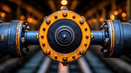 Obraz premium Industrial Valve Control, Pipeline, Factory, Closeup, Depth, Maintenance, Energy, System