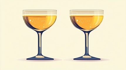 Elegant Crossed Champagne Cups Flat Vector Illustration for Celebratory Events and Toasting