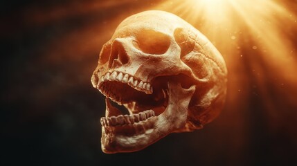 A dramatic skull surrounded by flames, illuminating the depth and beauty of mortality. This image can be used to convey powerful emotions and artistic interpretations of life.
