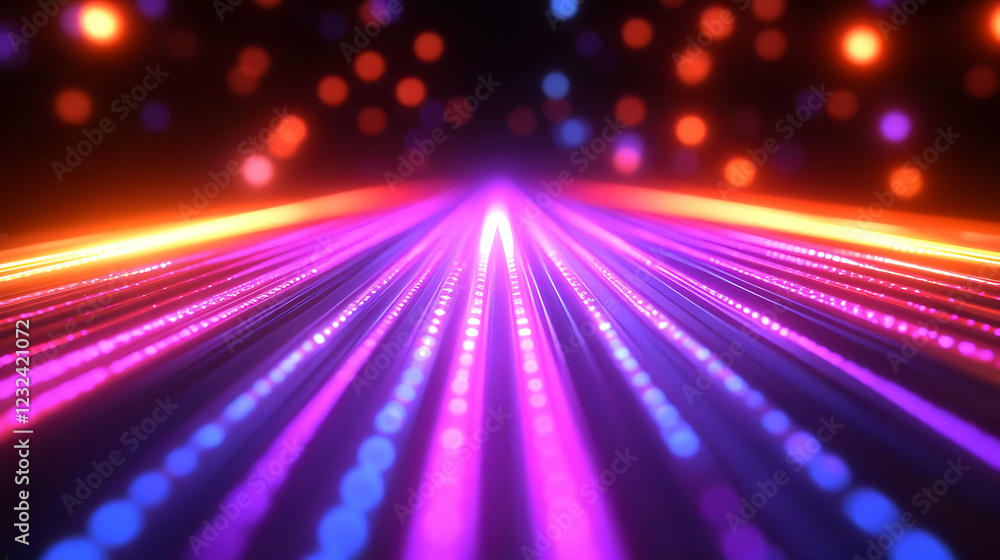 Poster abstract background with vibrant neon light rays and bokeh effects creates a futuristic atmosphere