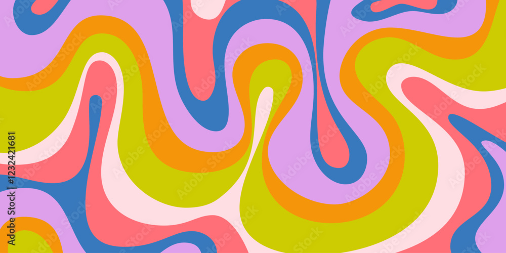 Leinwandbilder Abstract Wavy Geometric Y2k Texture Vector Design. Cool Trendy Groovy Curvy Pattern. Psychedelic Trippy Liquid Colorful Backdrop.