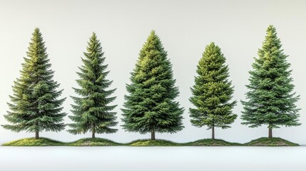 Realistic conifer trees isolated on a white background. Generative AI