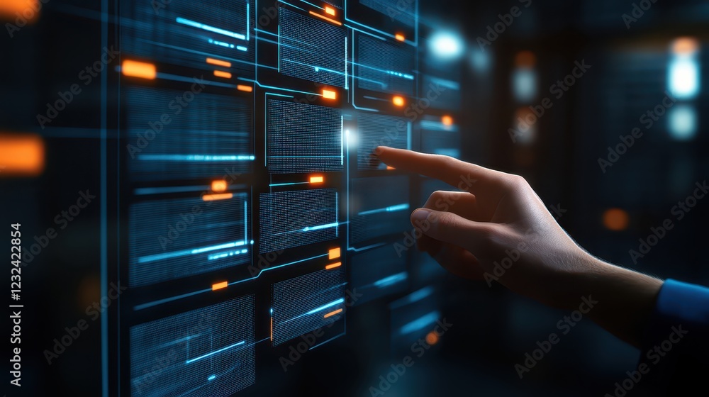 Poster closeup of fingertip navigating a responsive touchscreen interface on modern digital device
