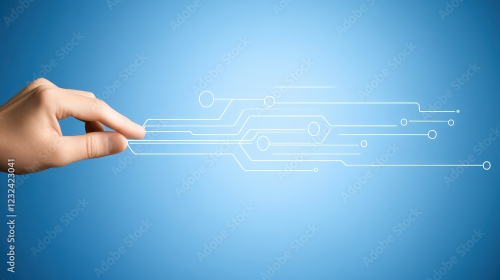 Poster hand navigating circuitry, exploring the intricate world of electronic components and digital innova