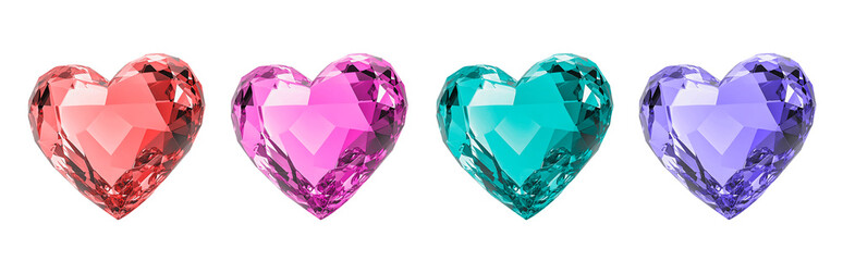 Heart as a gemstone, precious diamond heart, variants in different colors 