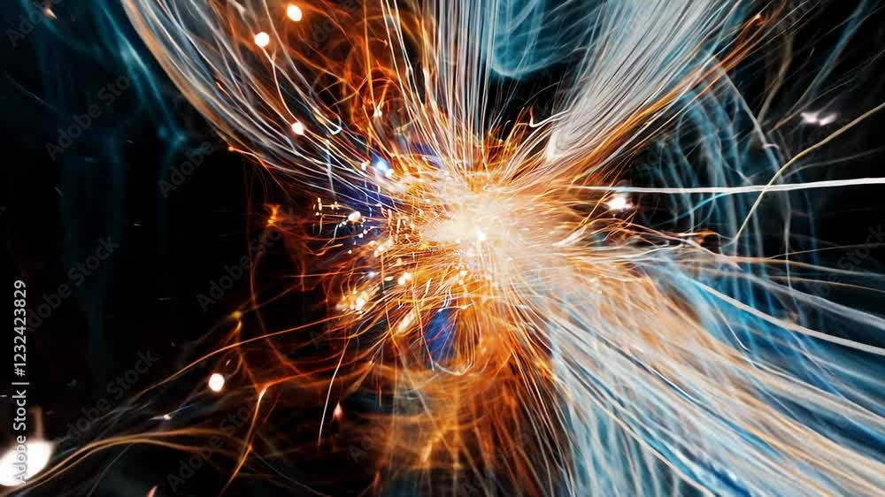 Poster abstract quantum energy burst with dynamic light trails. futuristic ai, data flow, and advanced tech