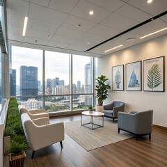 Bedroom interior blue and wooden furniture