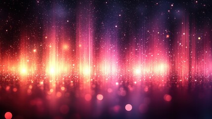 Fototapeta premium Abstract glowing pink and orange light streaks and sparkles on dark background.