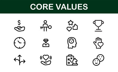Core Values Icon Pack. Professional Line Art for Integrity, Collaboration, Innovation, and Corporate Branding