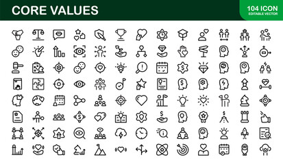 Core Values Icon Pack. Professional Line Art for Integrity, Collaboration, Innovation, and Corporate Branding