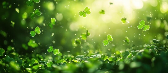 Fototapeta premium Spring Shamrocks Falling, Sunny Field