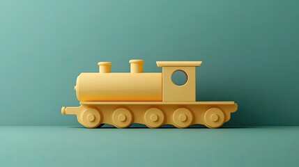 A yellow toy train on a teal background.