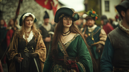 Fototapeta premium Celebrating St. Patrick's Day with vibrant costumes and festive spirit in a lively parade