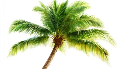 Tropical palm tree against white, sunny sky