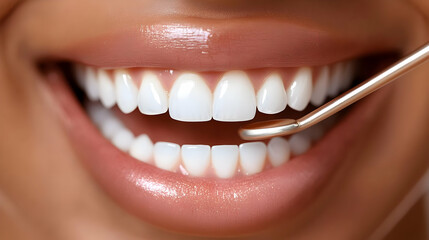 Fototapeta premium Close-up of Perfect Smile Shows Healthy White Teeth During Dental Checkup