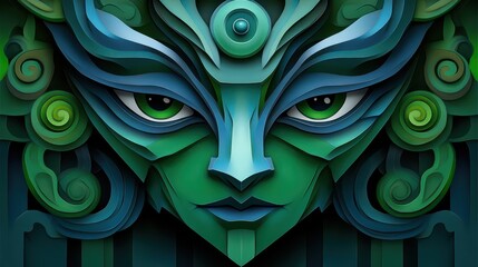 Mysterious green face with lush leaf mask, a natureinspired portrait for ecoconscious projects