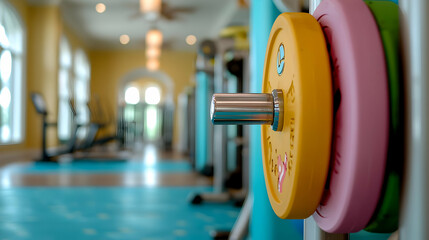 Gym weights rack, fitness center interior