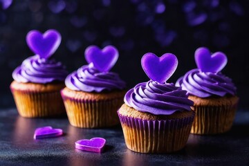 A heart-shaped cupcakes with strawberries, raspberries, blueberries on top. Glazed cake for Valentine's day, wedding, birthday, mother's day. 