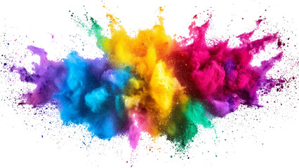 Colorful rainbow powder explosion on a transparent background. Explosive burst of vibrant rainbow colors.