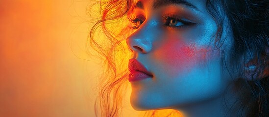 Profile of a woman with vibrant lighting, showcasing beauty and artistic expression