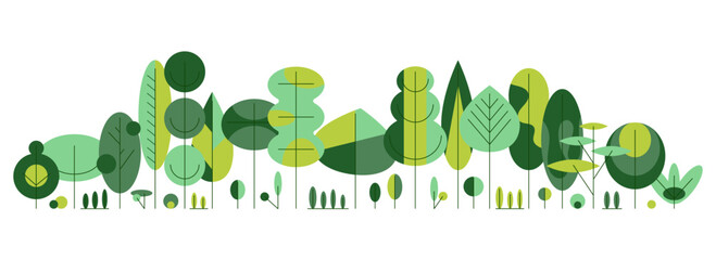 Set of bauhaus geometric trees and leaves, flat design element, natural botanical collection of abstract plants, decorative art, banner, wallpaper