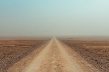 Naklejka premium A lonely road vanishing into the distance, surrounded by vast expanses of barren, empty land