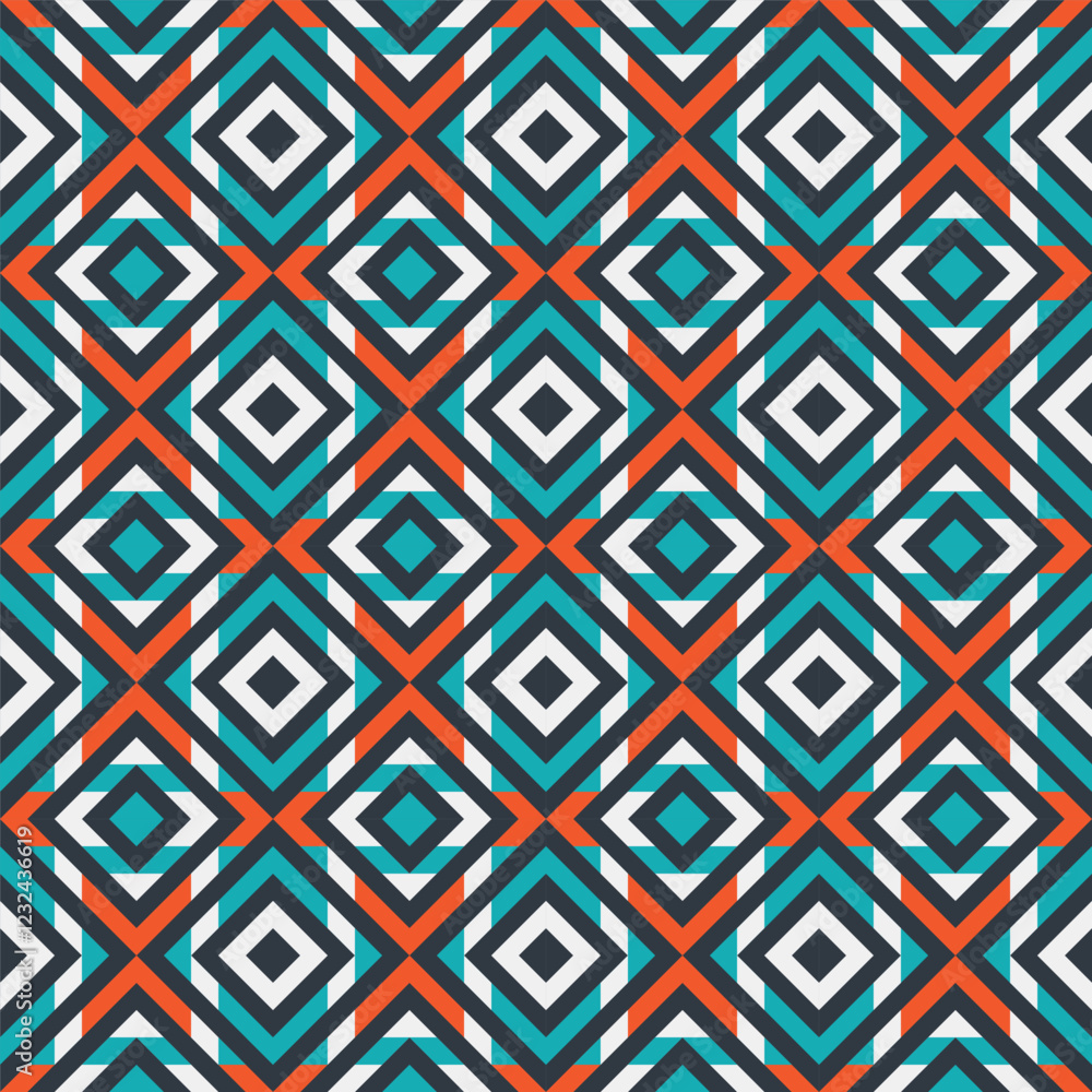 Aufkleber a seamless pattern featuring a repeating geometric design of interlocking squares in shades of blue,