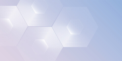 Vector hexagon lines on light mesh blue an pink background. Geometric stripe line art design for poster, brochure, cover, website, header, web banner, presentation abstract design