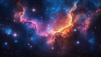 Vibrant cosmic nebula with swirling colors and distant stars in the vast universe