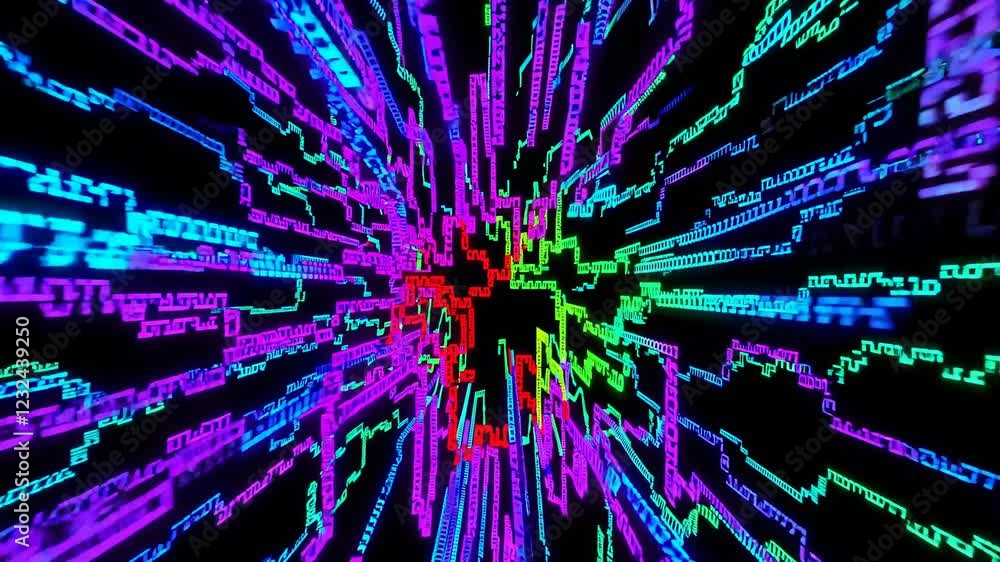 Poster dynamic futuristic data visualization with vibrant colors and high-tech design elements