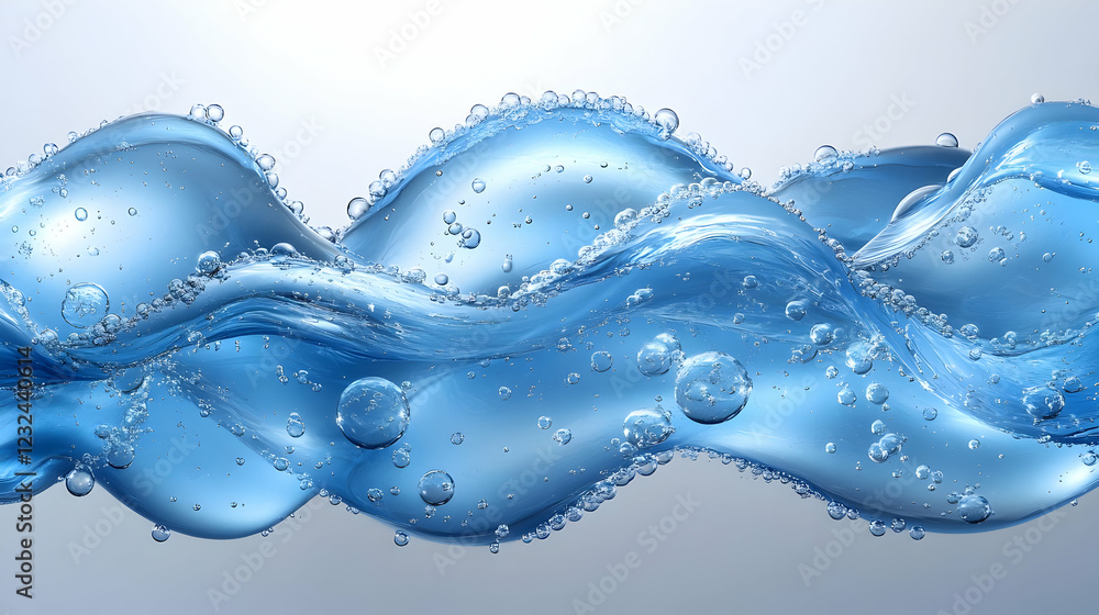 Poster abstract blue water wave flows smoothly with bubbles and ripples dynamically