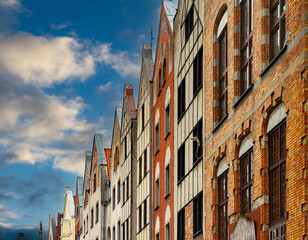 Gothic facades of ancient houses in the Old Town of Elblag