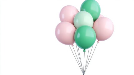 Colorful Balloons in Pastel Shades with Faint Shadows on White Background