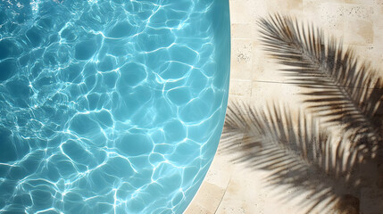 Obraz premium Clear Blue Water in Swimming Pool and Palm Leaf Shadow on Concrete Deck