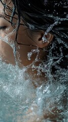 Obraz premium Water splashes around closed eyes of a female.
