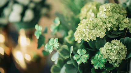 Celebrating St. Patrick's Day with festive greenery and shamrock decorations in a cheerful environment